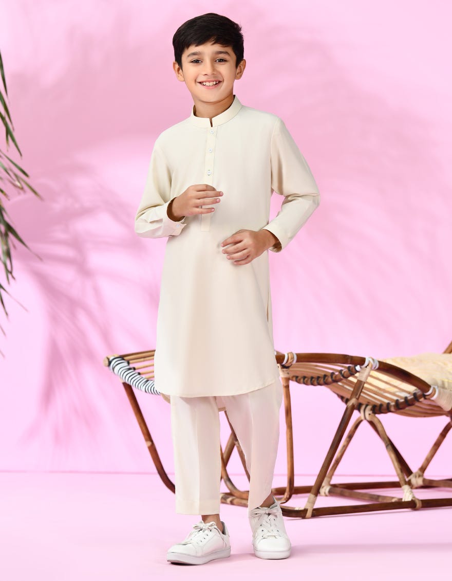 CREAM BLENDED KURTA PAJAMA | JCKP-S-38994