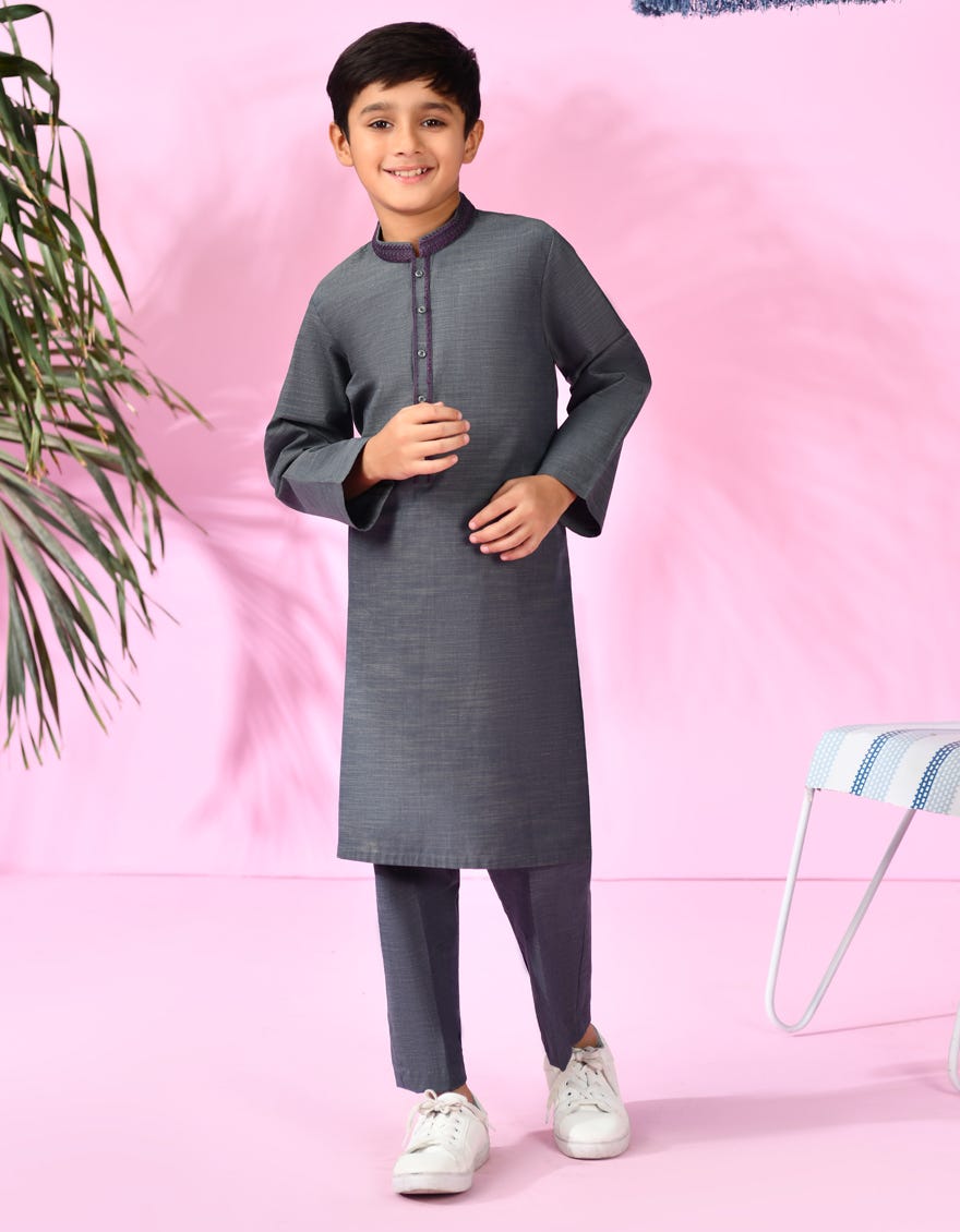DULL GREY COTTON KURTA PAJAMA | JCKP-S-38997