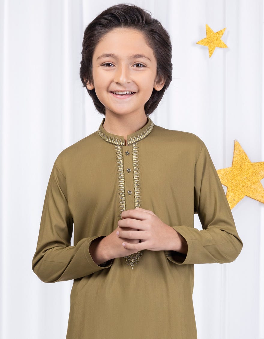 MEHNDI GREEN BLENDED KAMEEZ SHALWAR | JCKS-S-39005