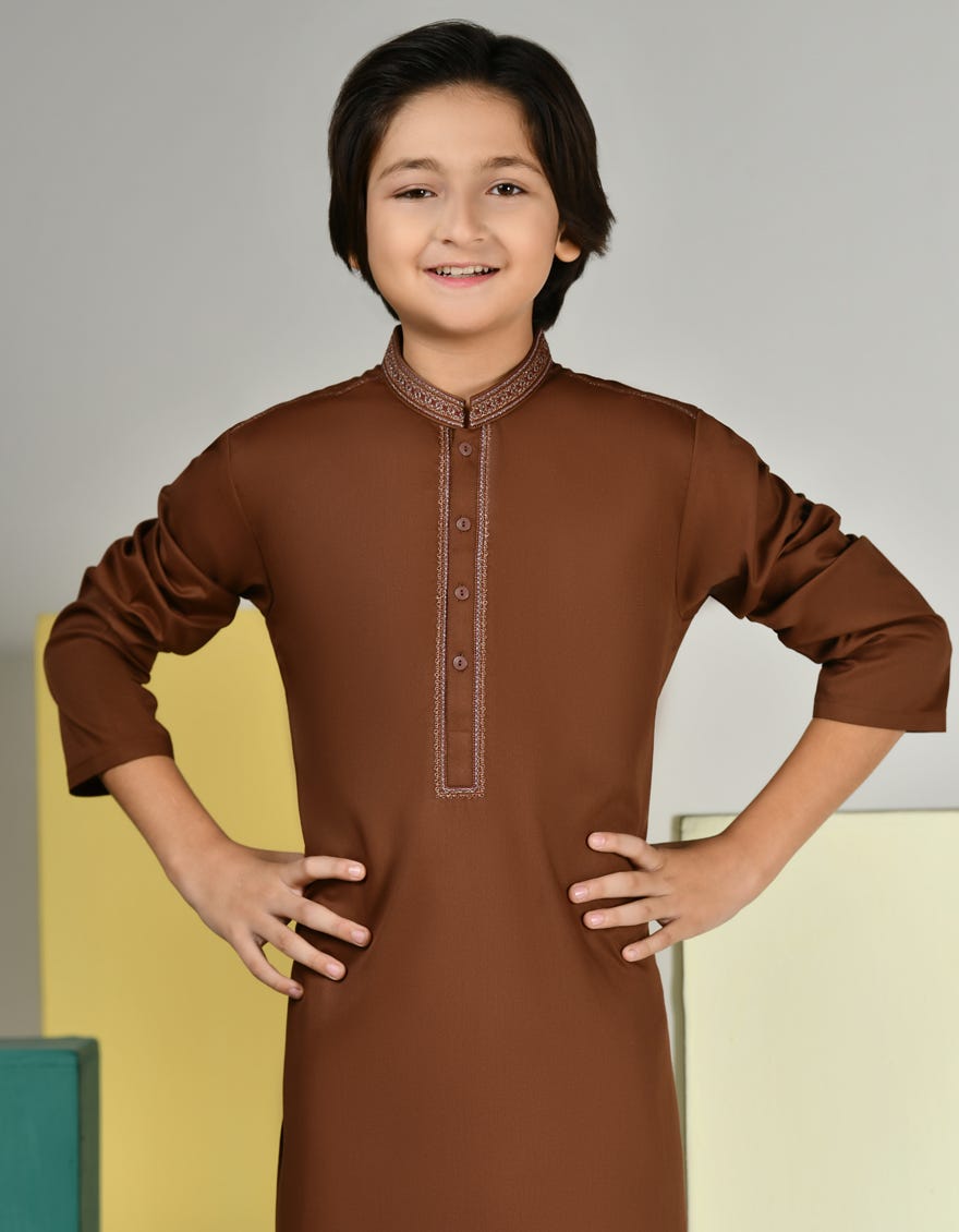BROWN BLENDED KURTA PAJAMA | JCKP-A-39122