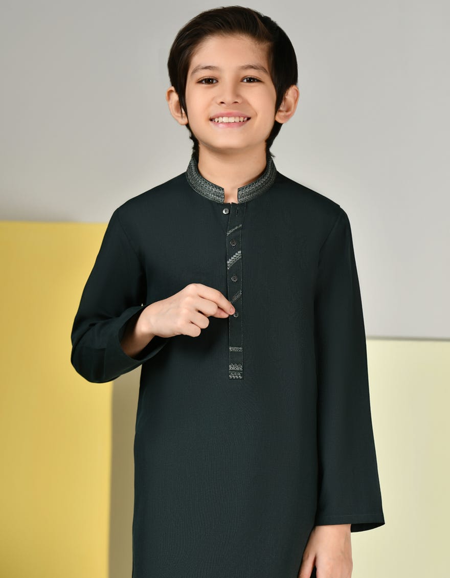 DARK GREEN BLENDED KURTA PAJAMA | JCKP-A-39124