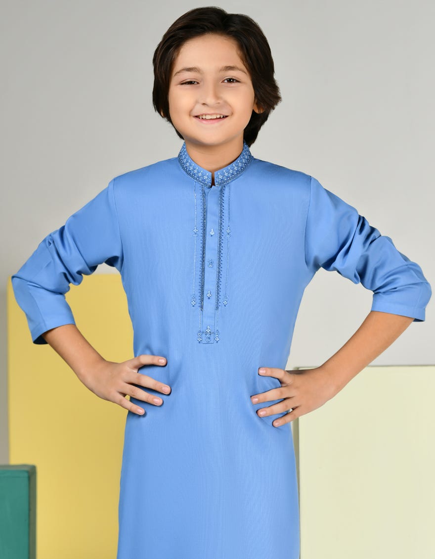 SKY BLUE BLENDED KURTA PAJAMA | JCKP-A-39128