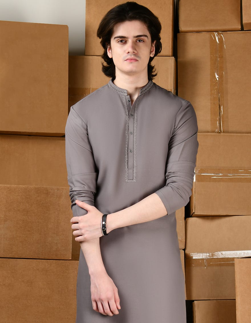 DULL GREY BLENDED KURTA PAJAMA | JTKP-A-39144