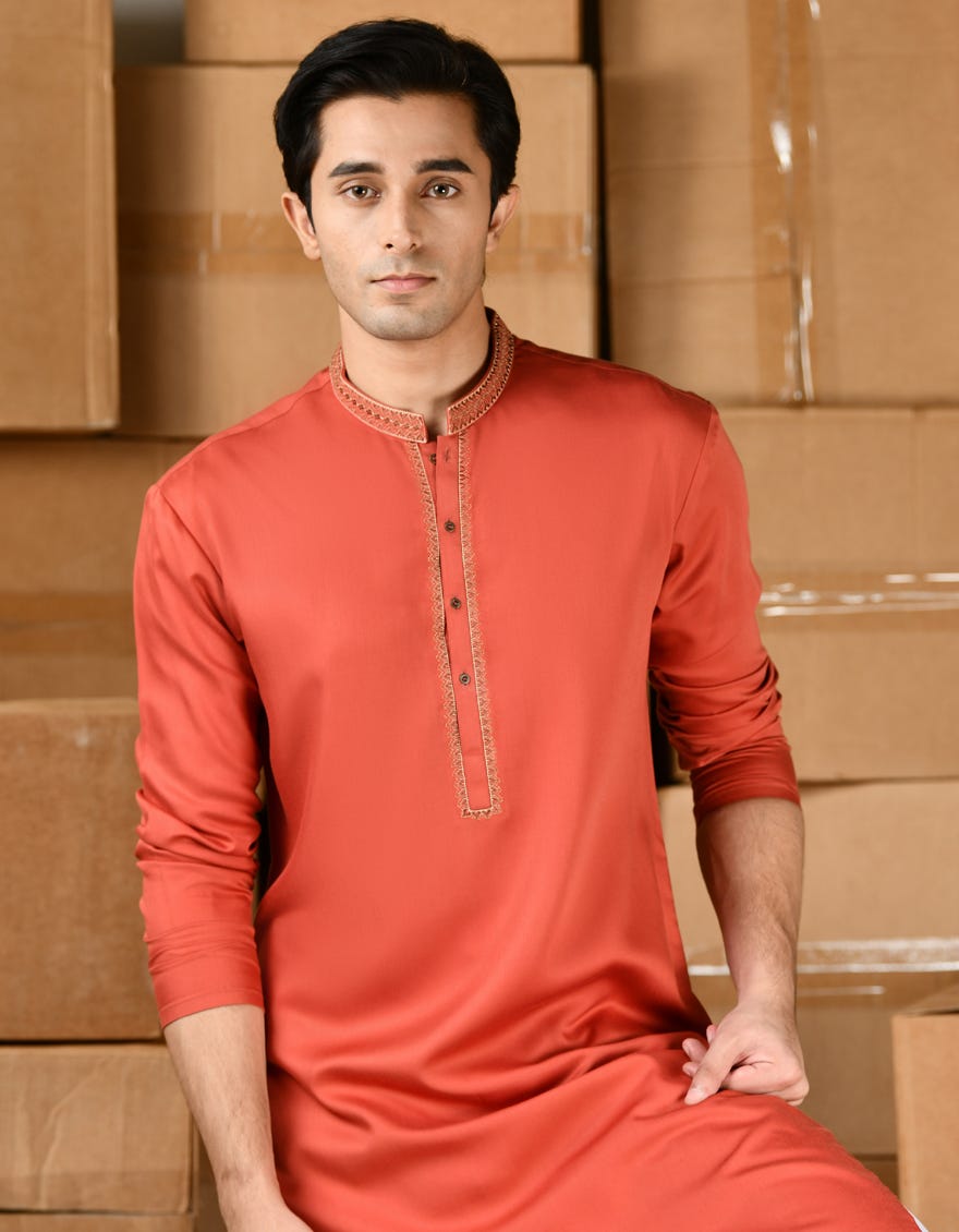 ORANGE BLENDED KURTA | JTK-A-39146