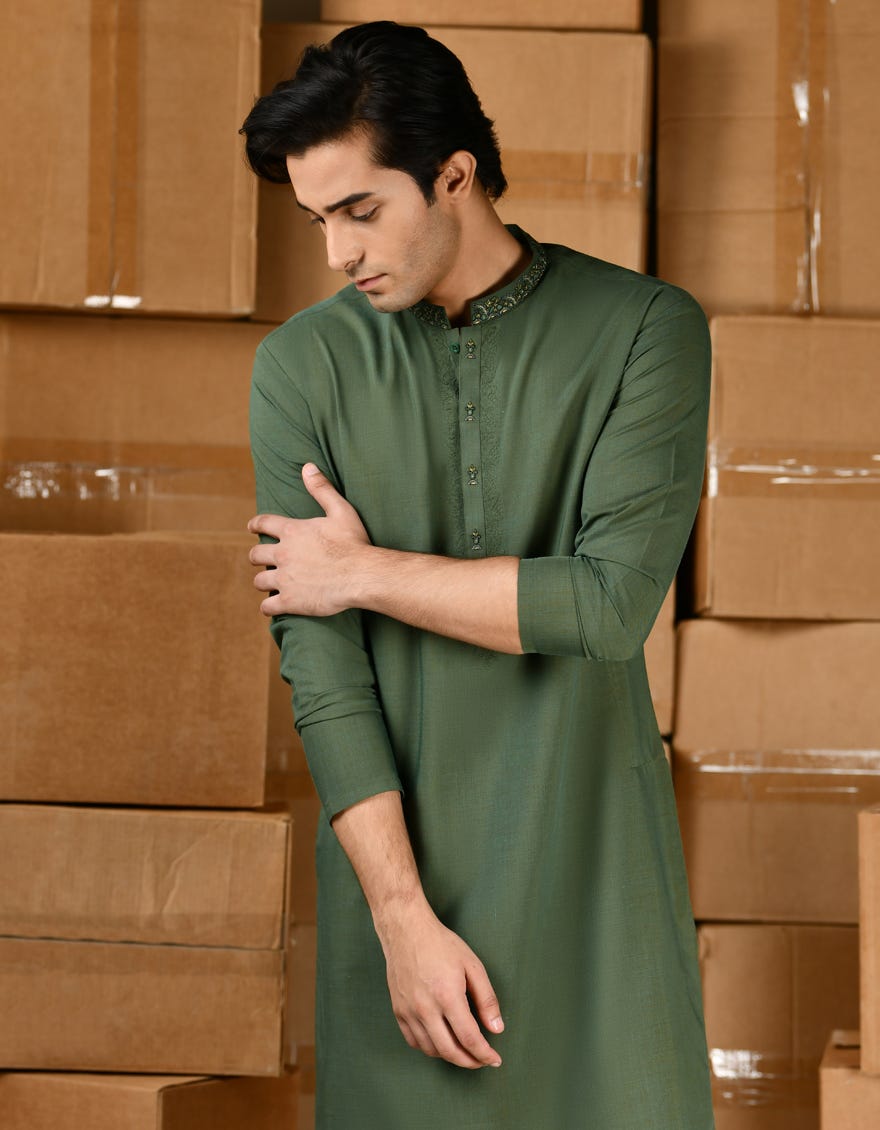 GREEN BLENDED KAMEEZ SHALWAR | JTKS-S-39152