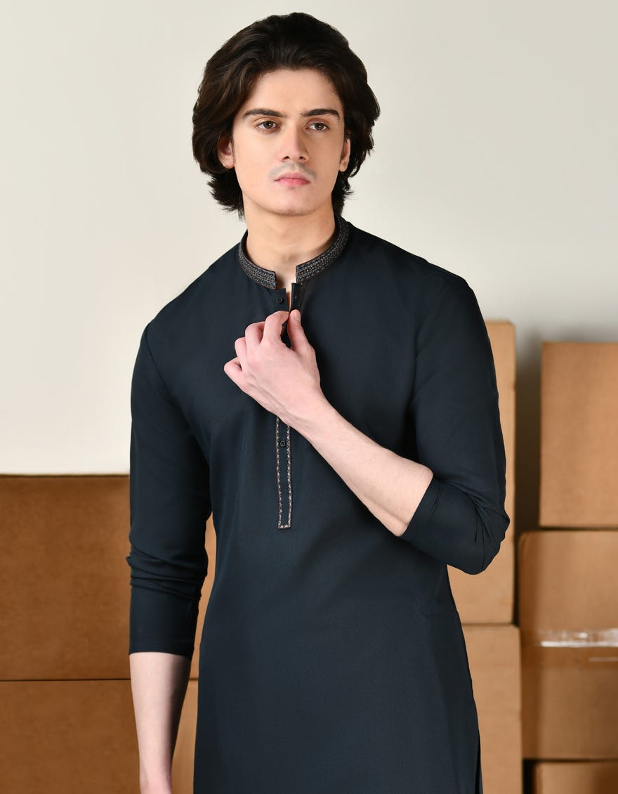 NAVY BLUE BLENDED KAMEEZ SHALWAR | JTKS-A-39153