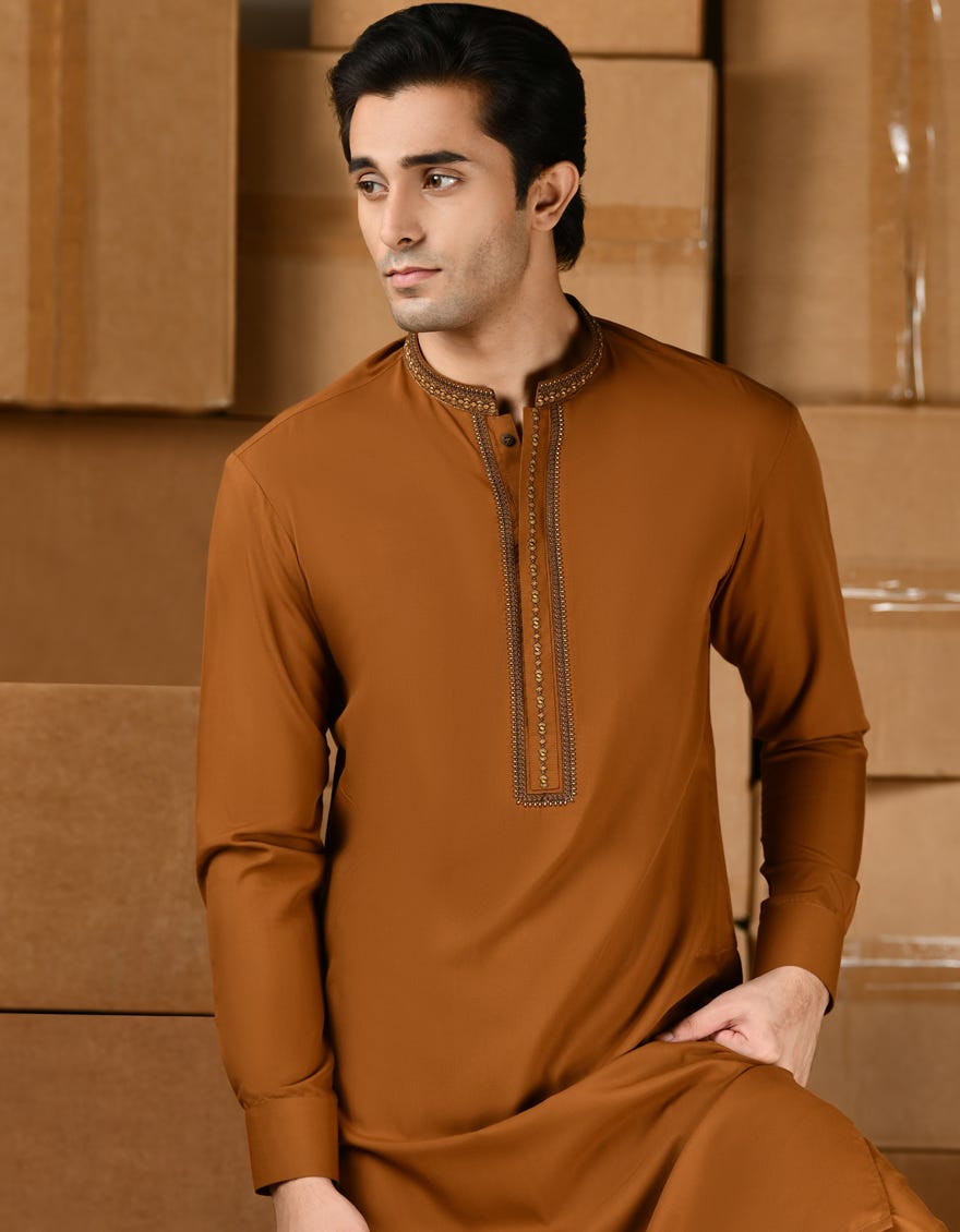 CAMEL BROWN BLENDED KAMEEZ SHALWAR | JTKS-A-39155