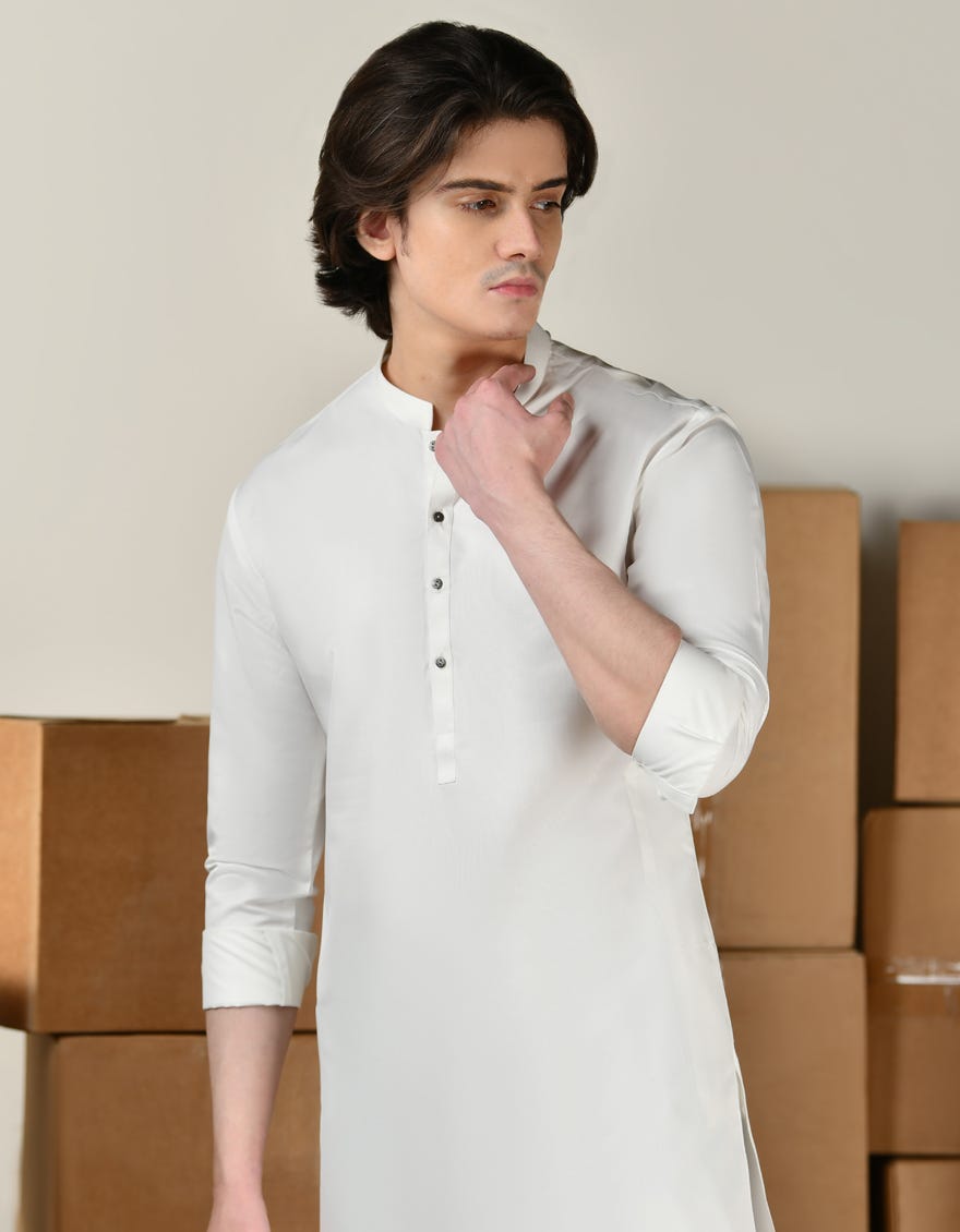 WHITE BLENDED KAMEEZ SHALWAR | JTKS-A-39158