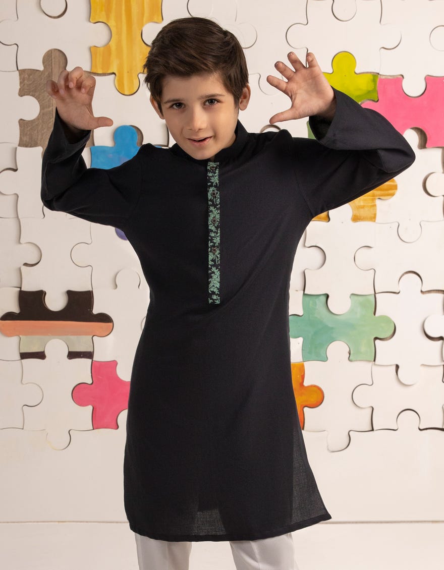 BLACK COTTON KURTA | JCK-A-39177