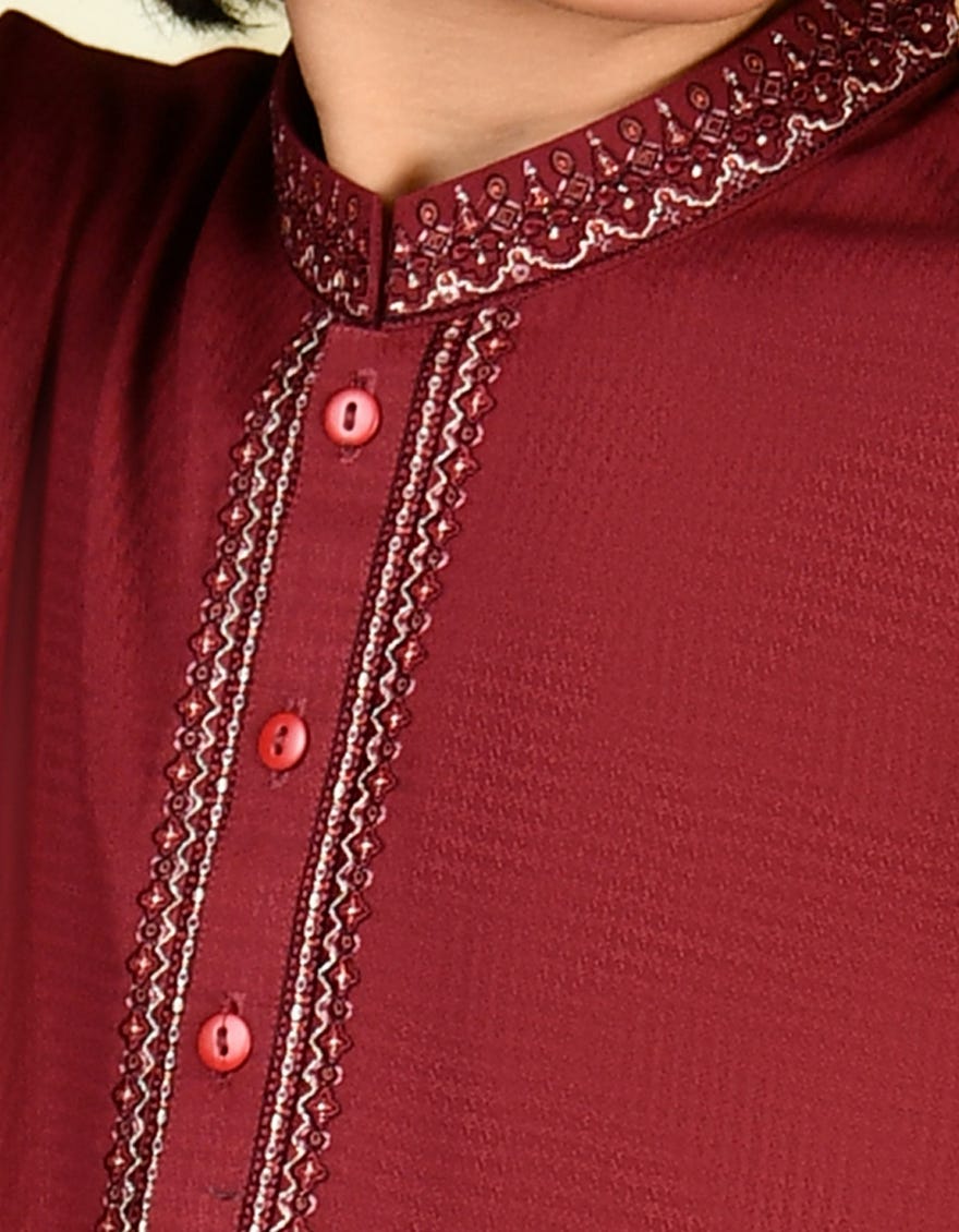 MAROON BLENDED KURTA PAJAMA | JCKP-A-39200
