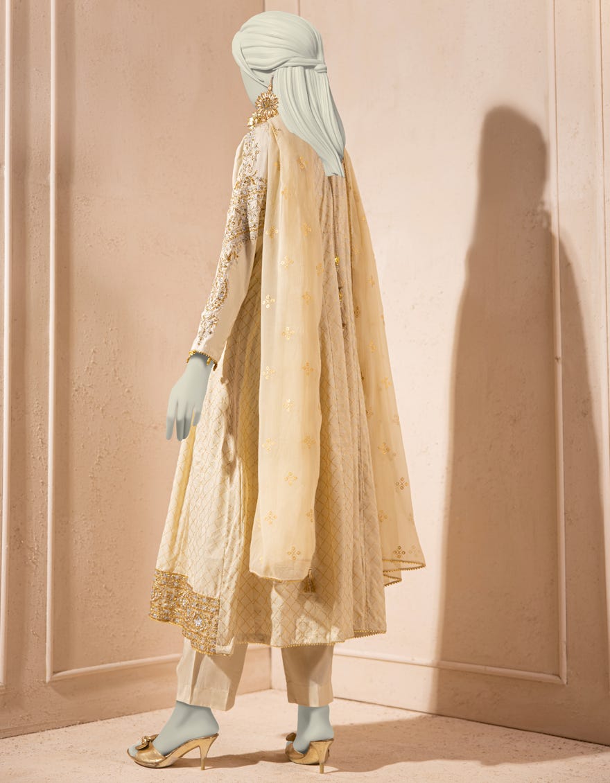 OFF WHITE SILK EMBROIDERED 3PC STITCHED