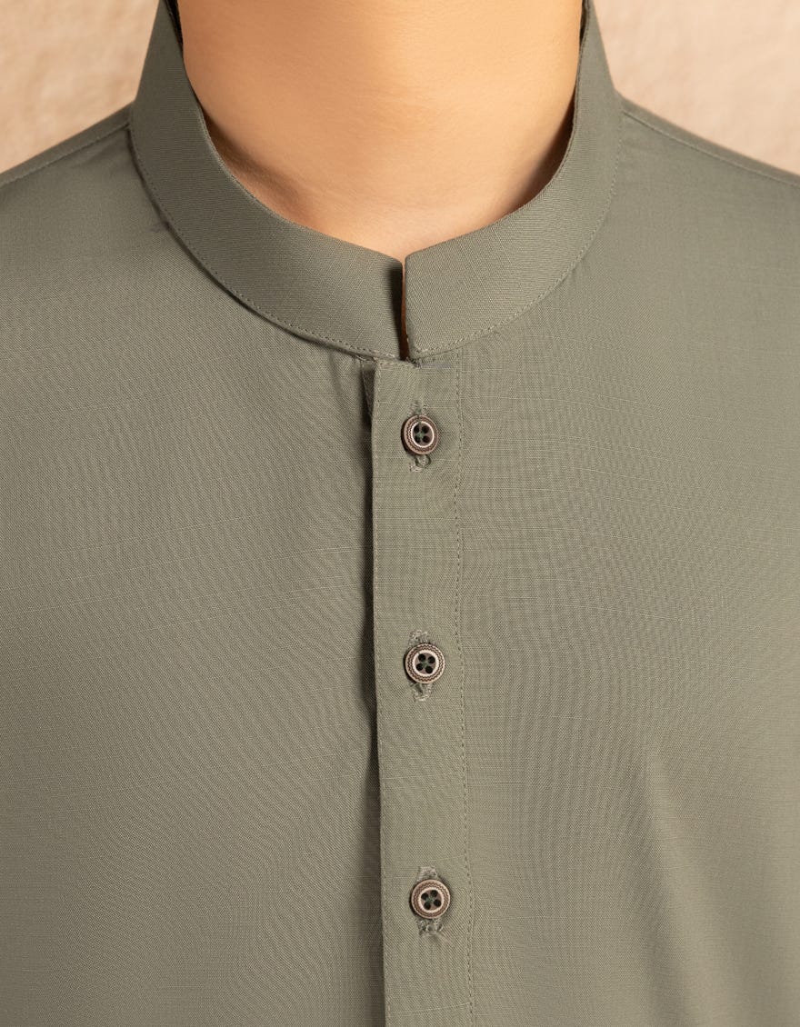 ARMY GREEN BLENDED CASUAL KAMEEZ SHALWAR|JCKSA39323