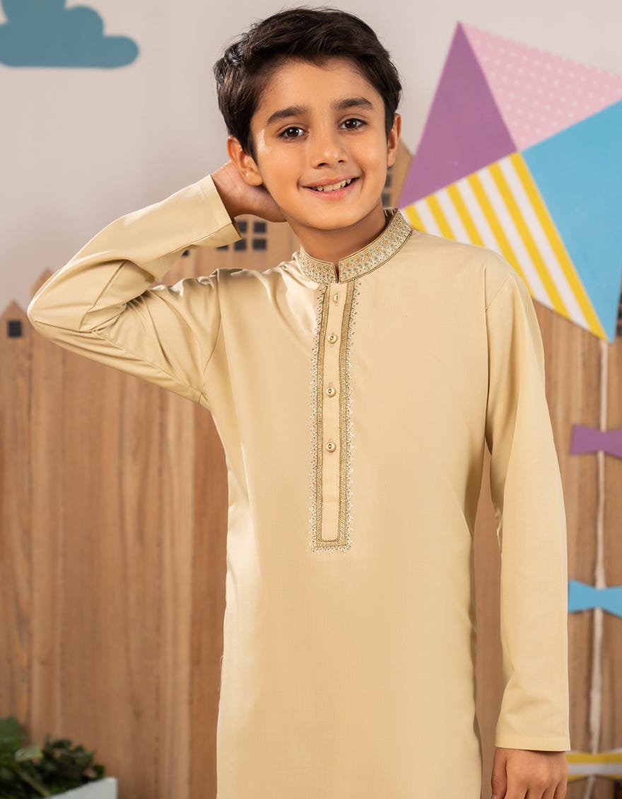 LIGHT BEIGE BLENDED KAMEEZ SHALWAR