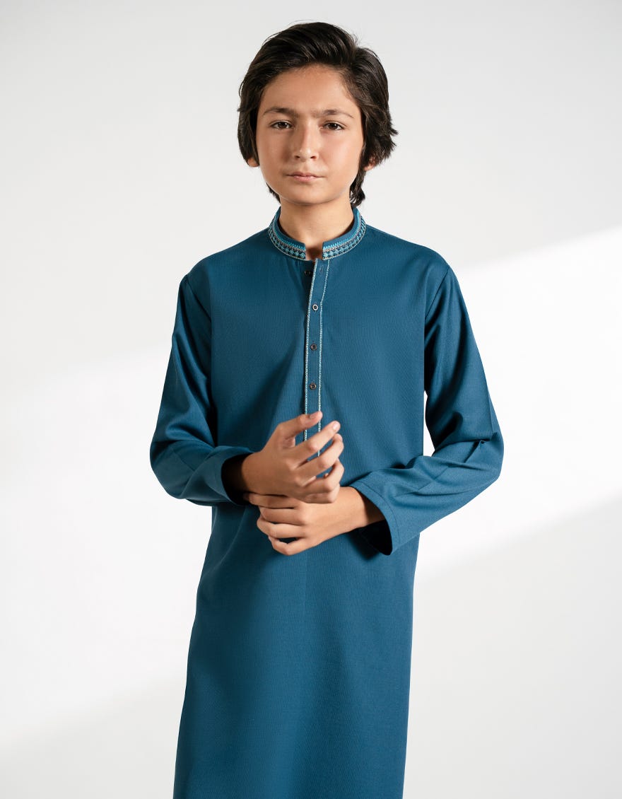 TEAL BLUE BLENDED KURTA TROUSERS