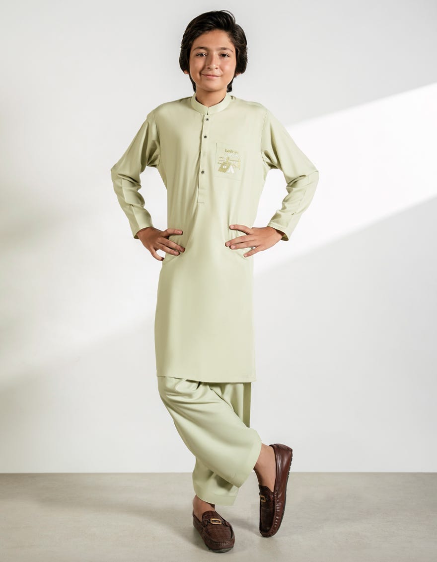 PISTA GREEN BLENDED KAMEEZ SHALWAR – J