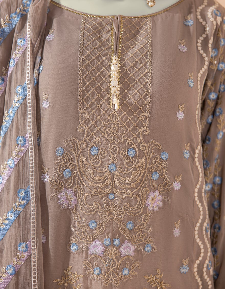 GREY CHIFFON EMBROIDERED 3PC STITCHED