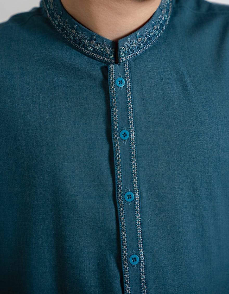 TEAL BLUE BLENDED KAMEEZ SHALWAR