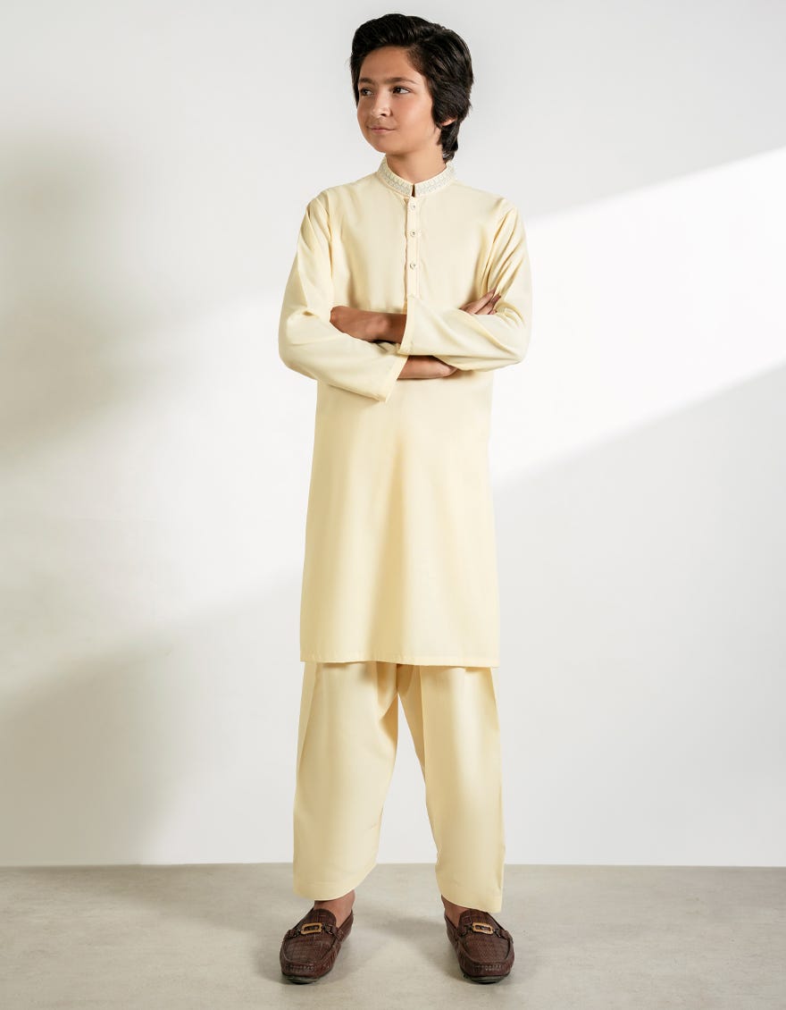 LIGHT BEIGE BLENDED KAMEEZ SHALWAR