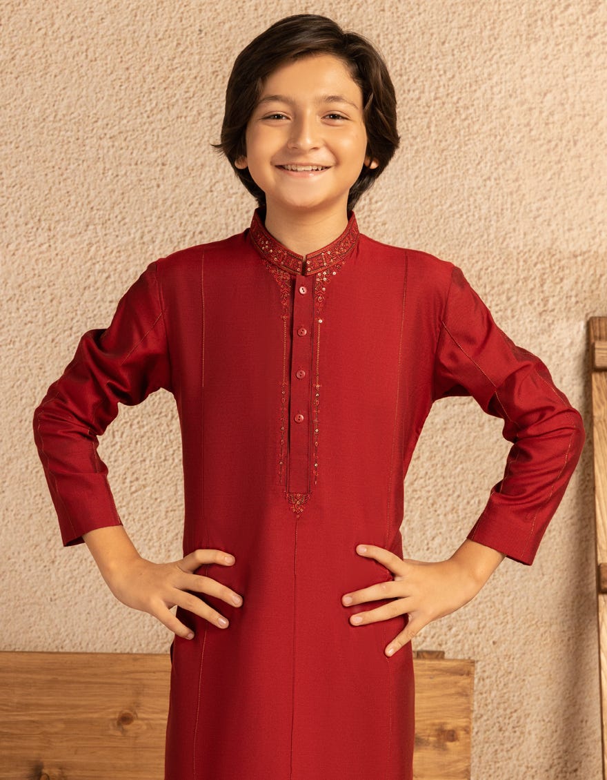 RED COTTON PLAIN KURTA