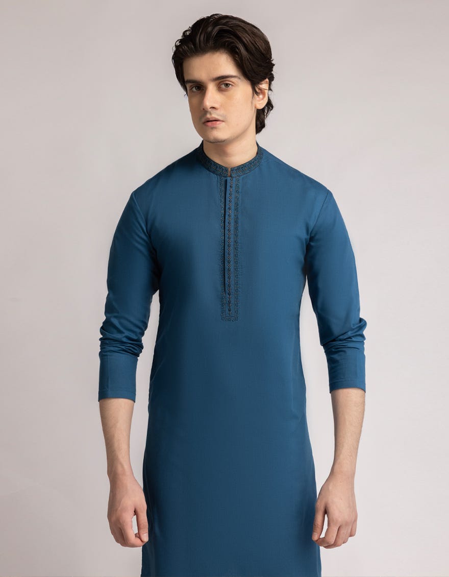 BLUE COTTON SEMI FORMAL KURTA