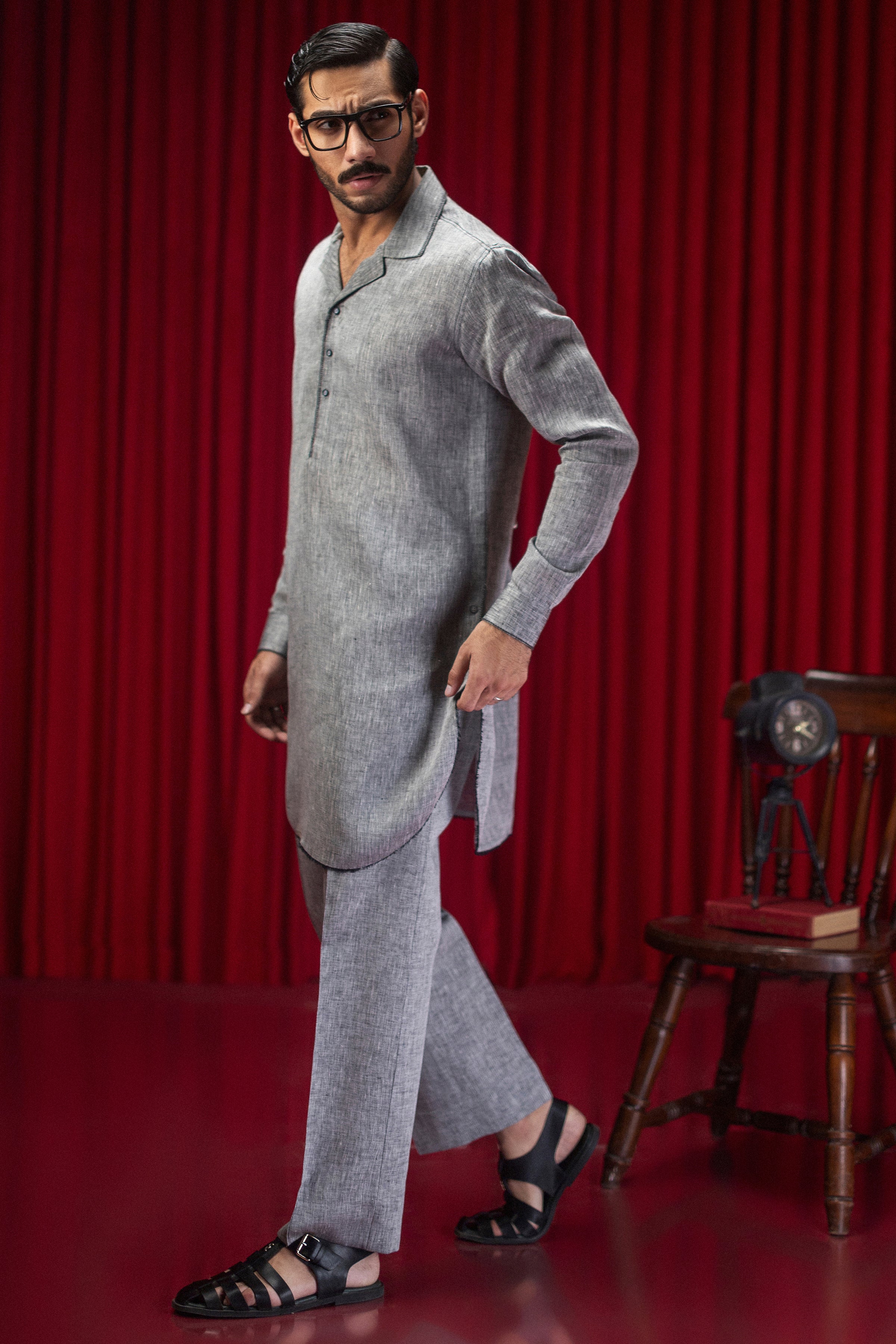 MARBURG - Grey Linen Kurta Trousers