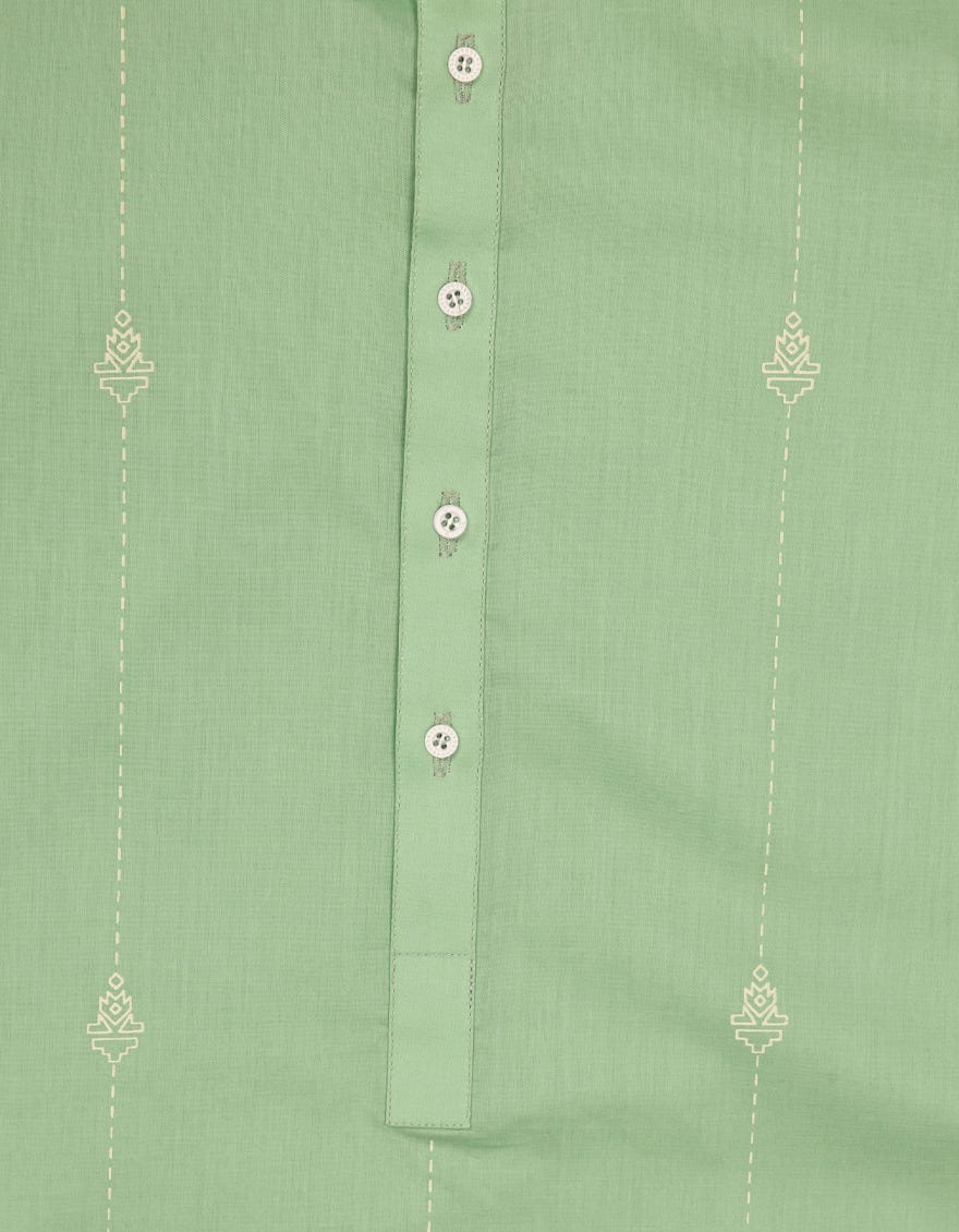 LIGHT GREEN COTTON SEMI-FORMAL KURTA