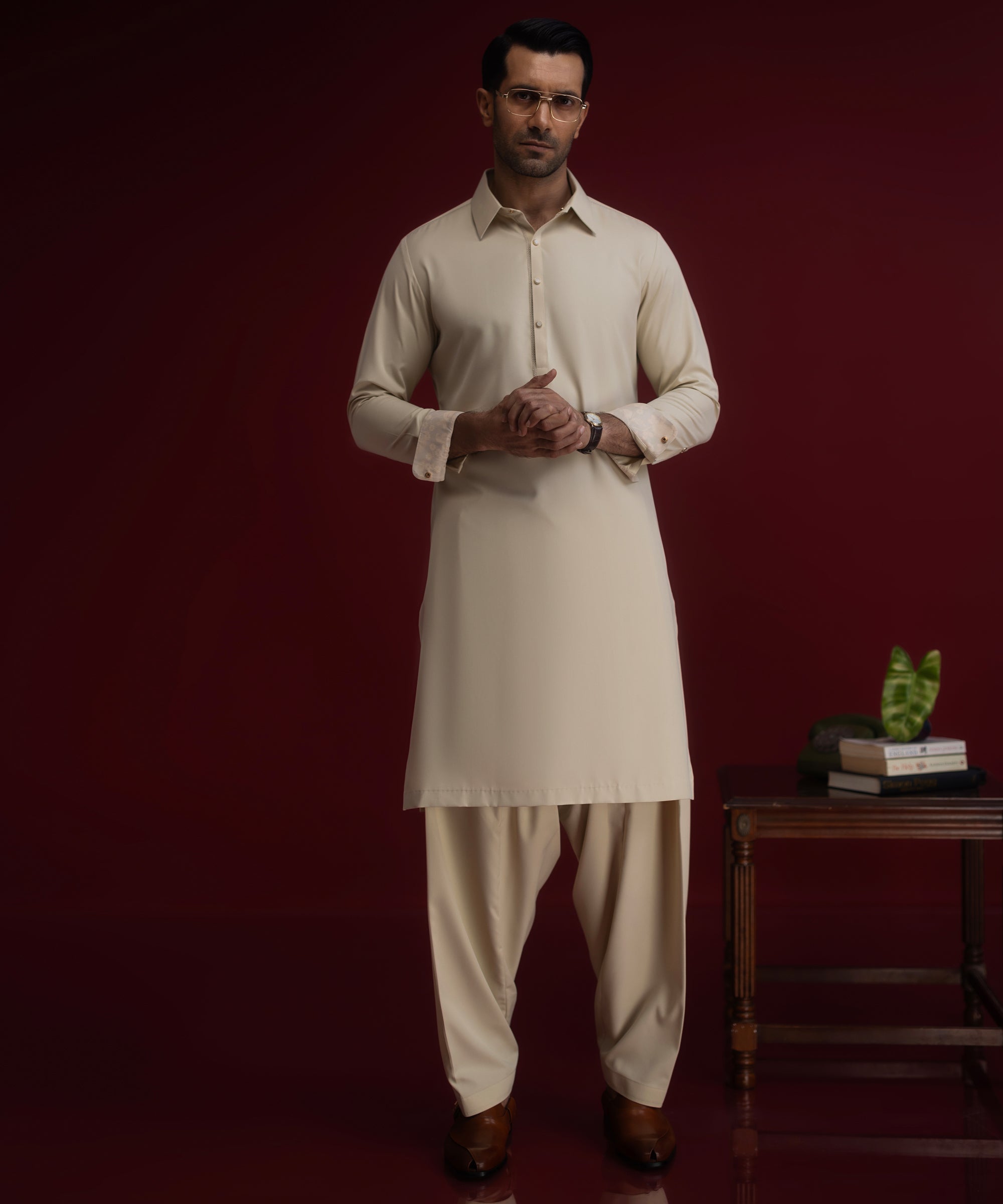 KULFAO - Beige Kameez Shalwar