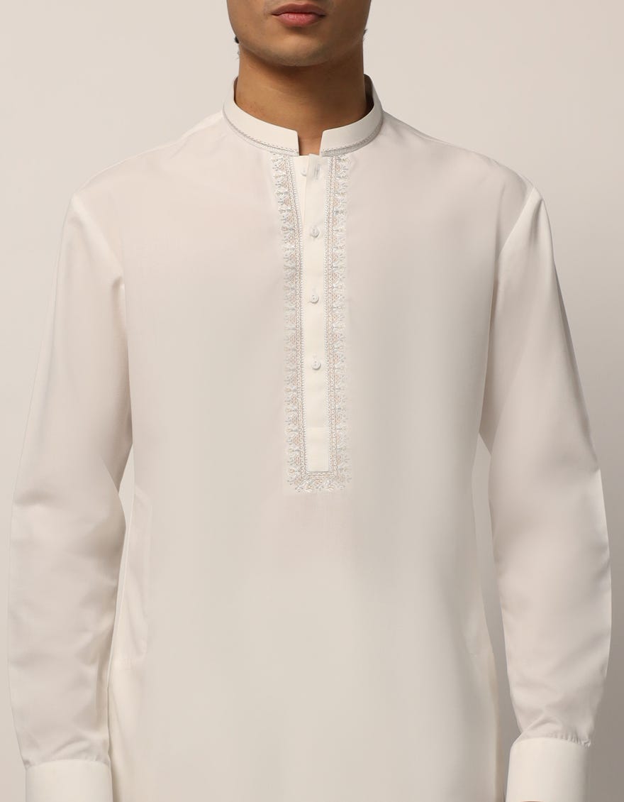 WHITE SEMI-FORMAL KURTA TROUSERS