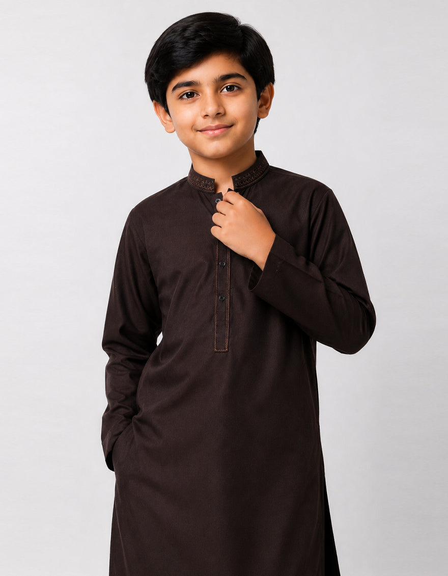 DARK BROWN SEMI-FORMAL KAMEEZ SHALWAR
