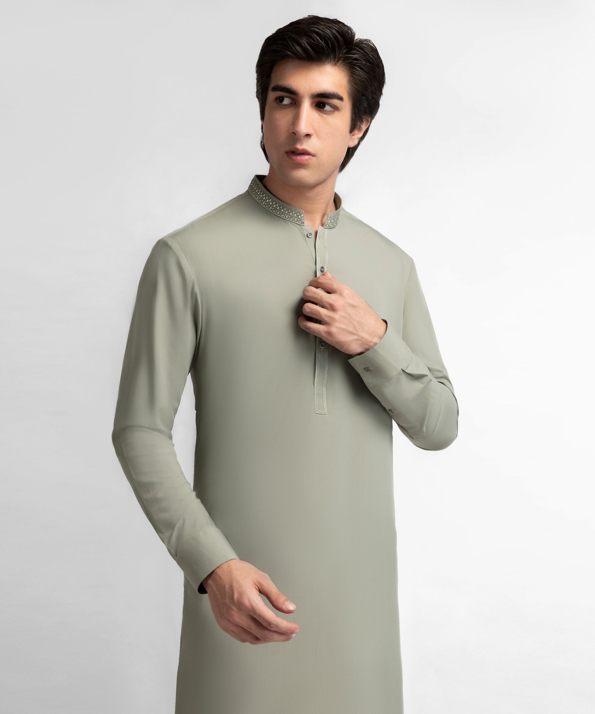 OLIVE SEMI-FORMAL KAMEEZ SHALWAR