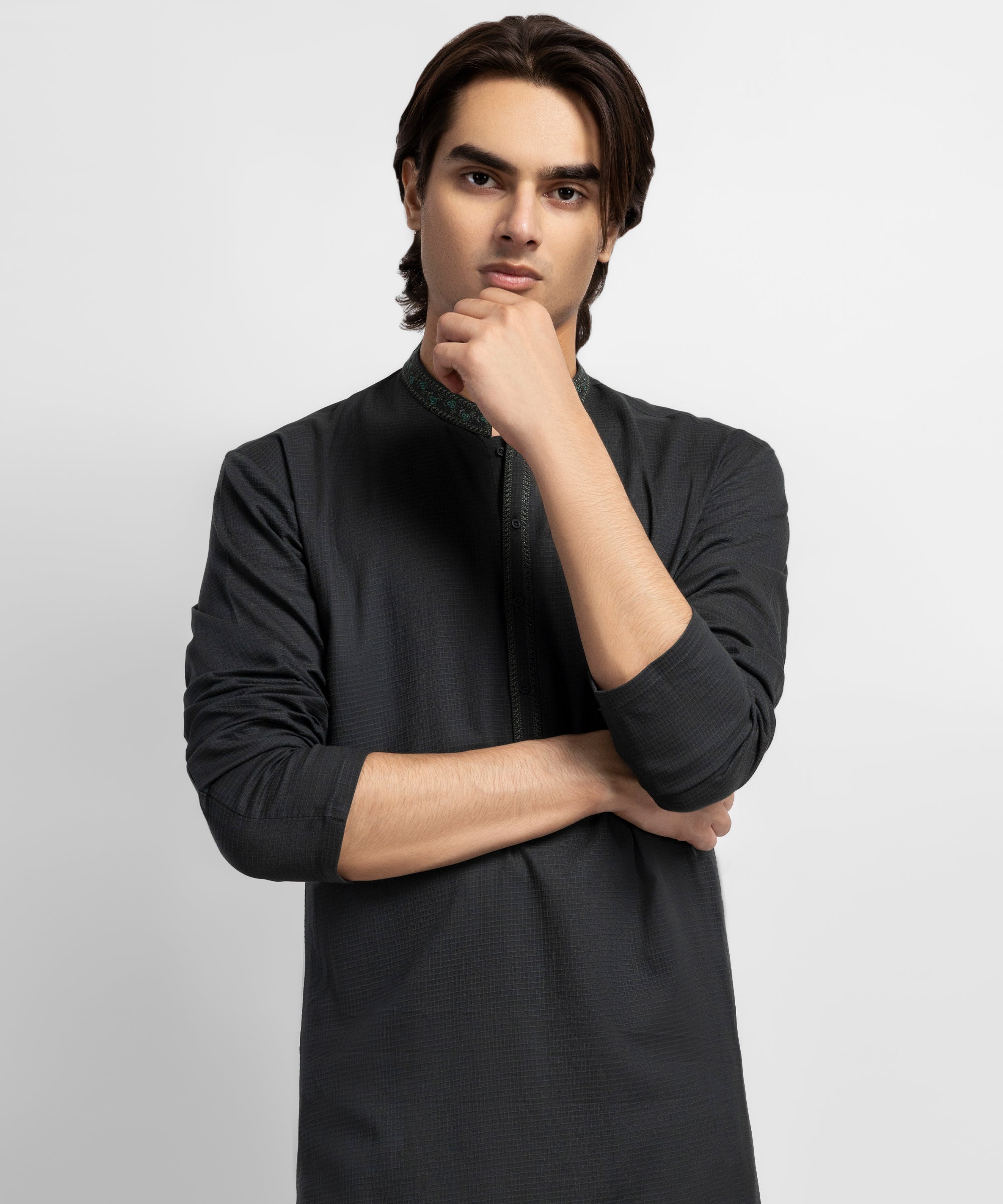 Green Cotton Semi-Formal Kurta