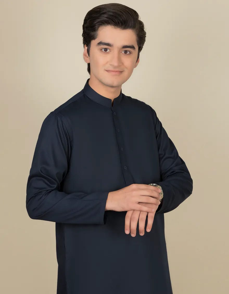 Navy Blue Blended Kameez Shalwar