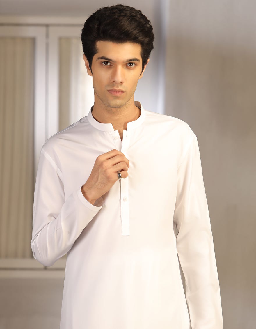 White Blended Kameez Shalwar