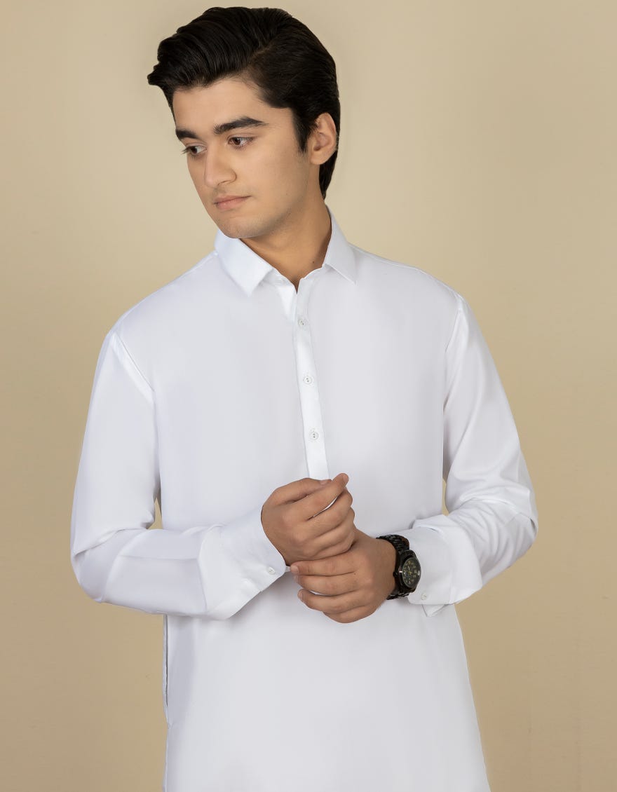 WHITE BLENDED KAMEEZ SHALWAR | JTKS-A-40224-R7