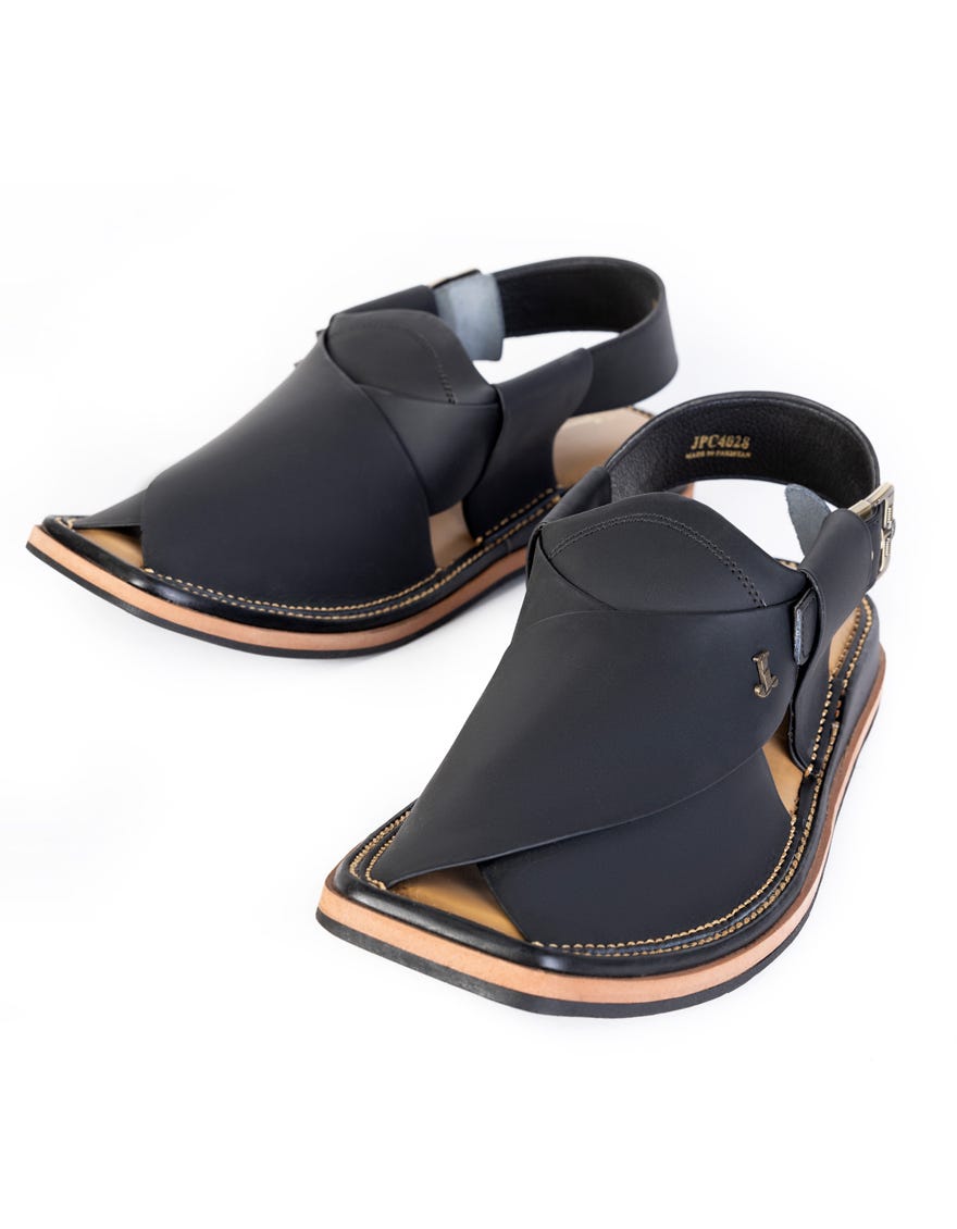 MATT BLACK PLAIN PESHAWARI SANDALS