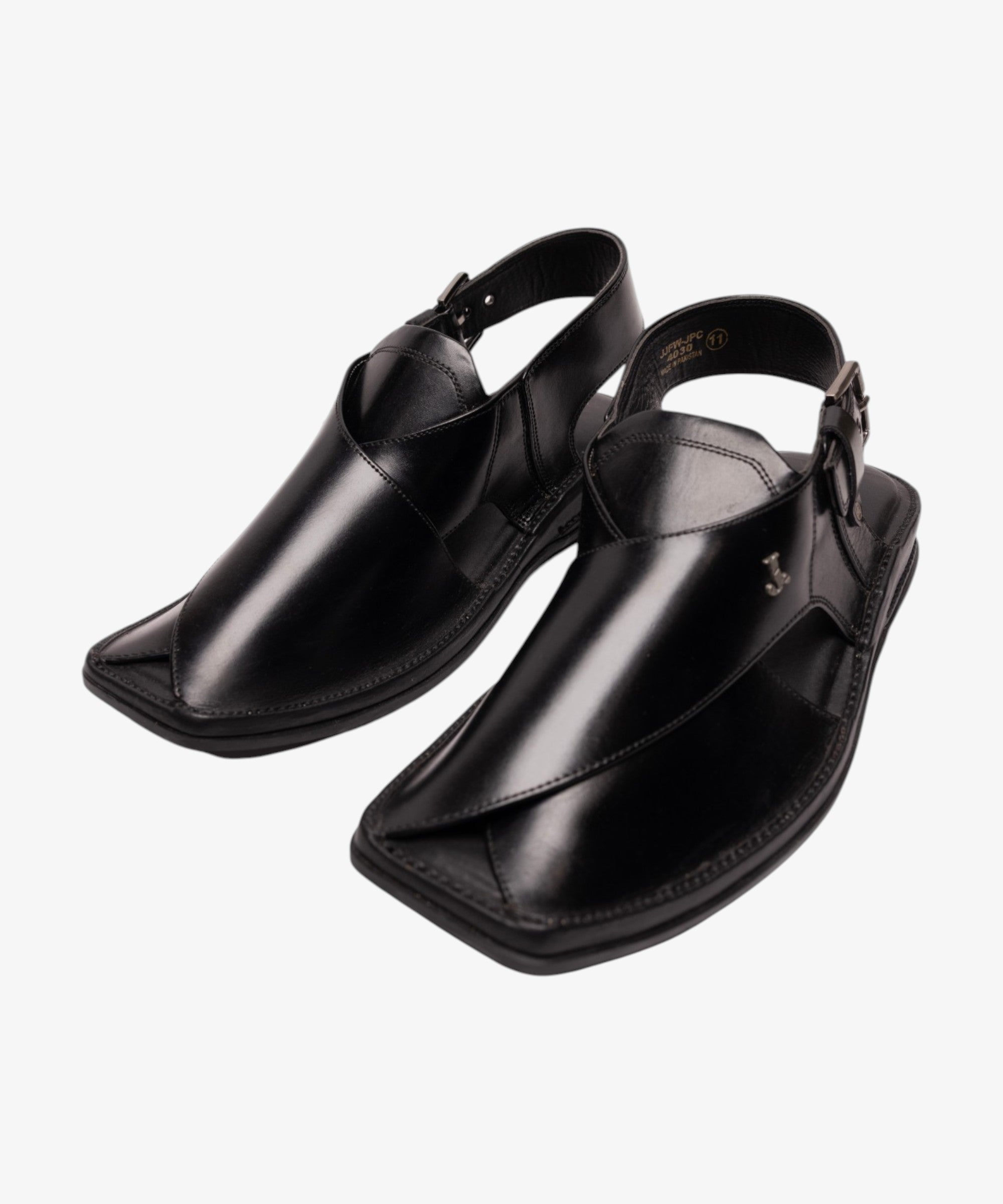 SHINY BLACK PLAIN CLASSIC PESHAWARI SANDALS