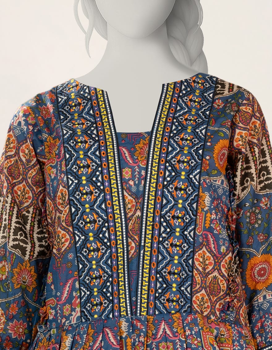 BLUE EMBROIDERED RAW SILK KURTA