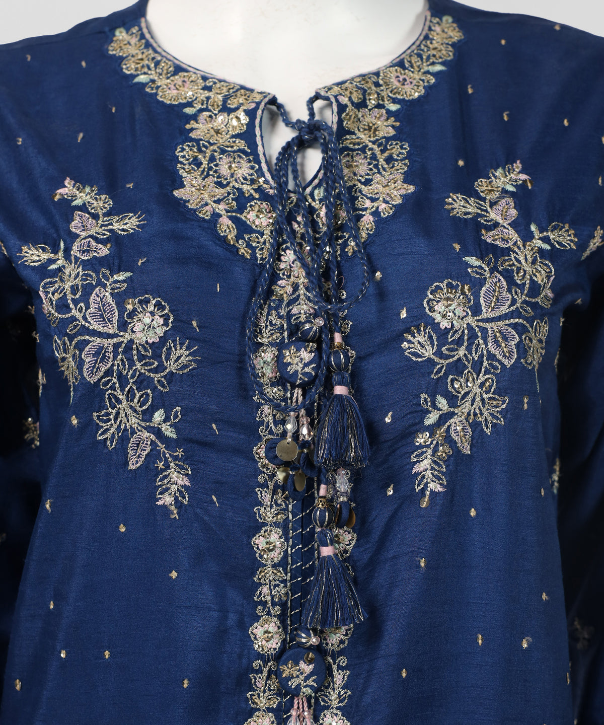 Royal Blue Raw Silk Embroidered Stitched 3Pc