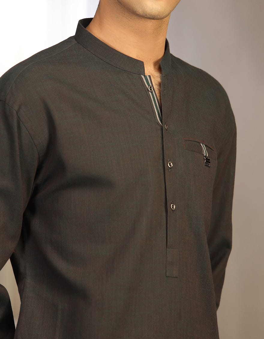 BOTTLE GREEN COTTON KURTA | JTK-W-41230
