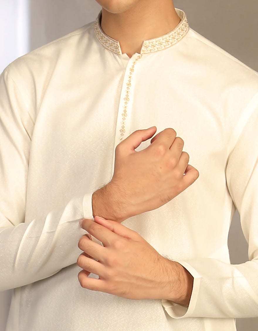 OFF WHITE BLENDED KAMEEZ SHALWAR | JTKS-A-41236