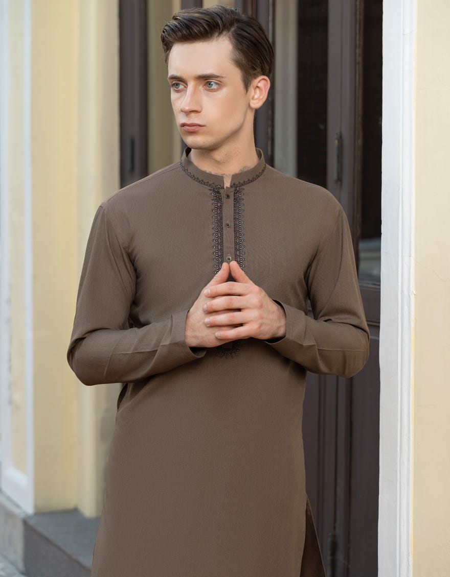 MUD BROWN BLENDED KAMEEZ SHALWAR | JTKS-A-41238