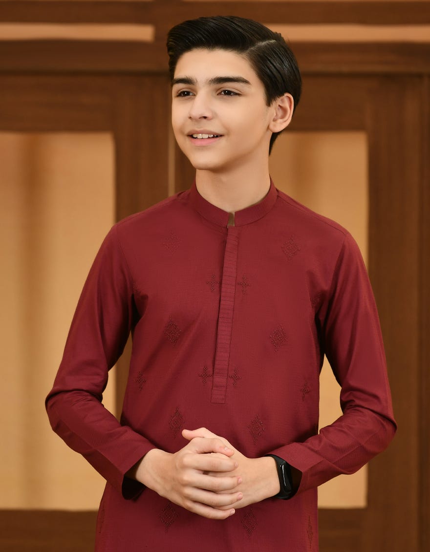 MAROON COTTON KAMEEZ SHALWAR | JCKS-S-41255