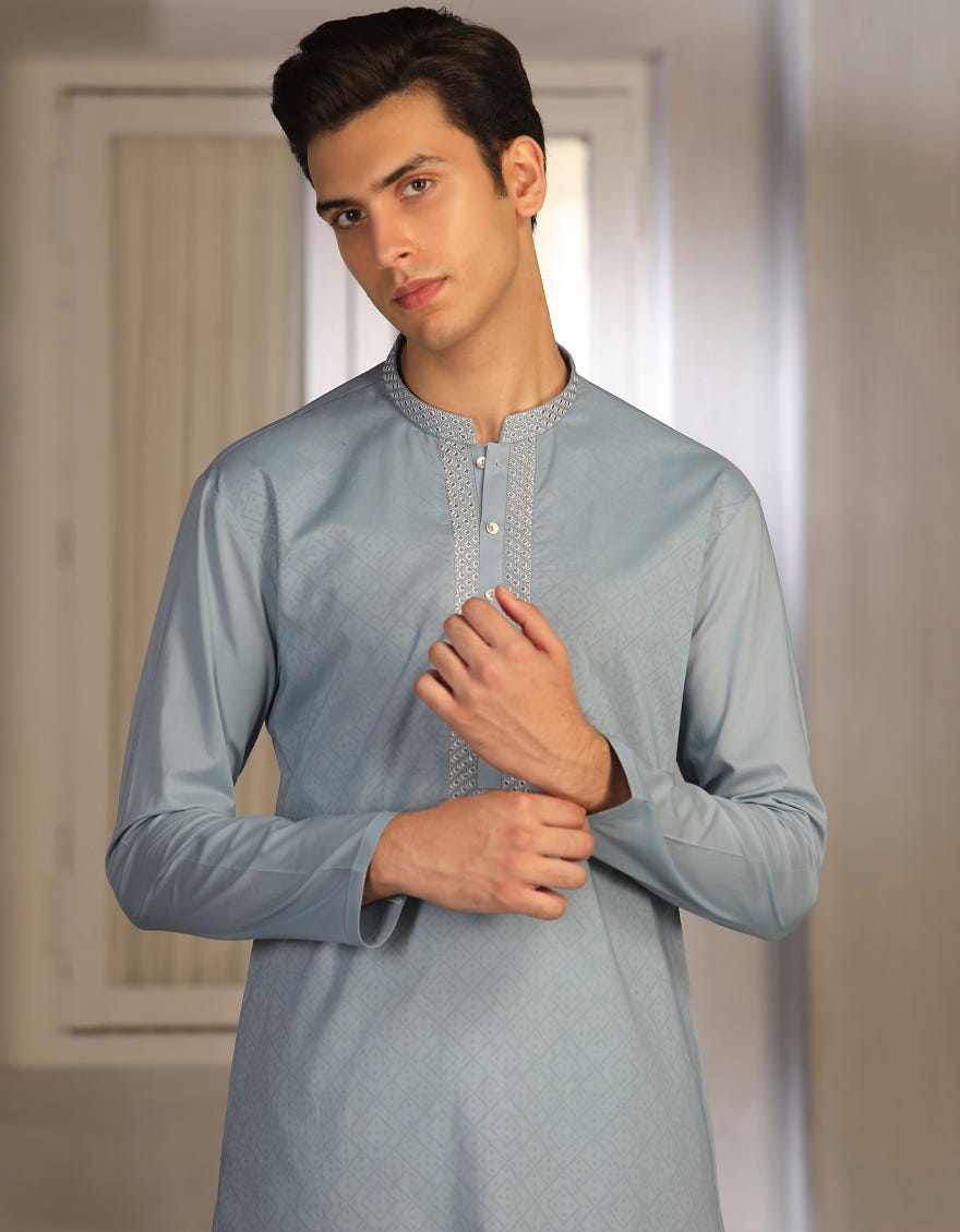 POWDER BLUE COTTON KAMEEZ SHALWAR | JTKS-S-41258