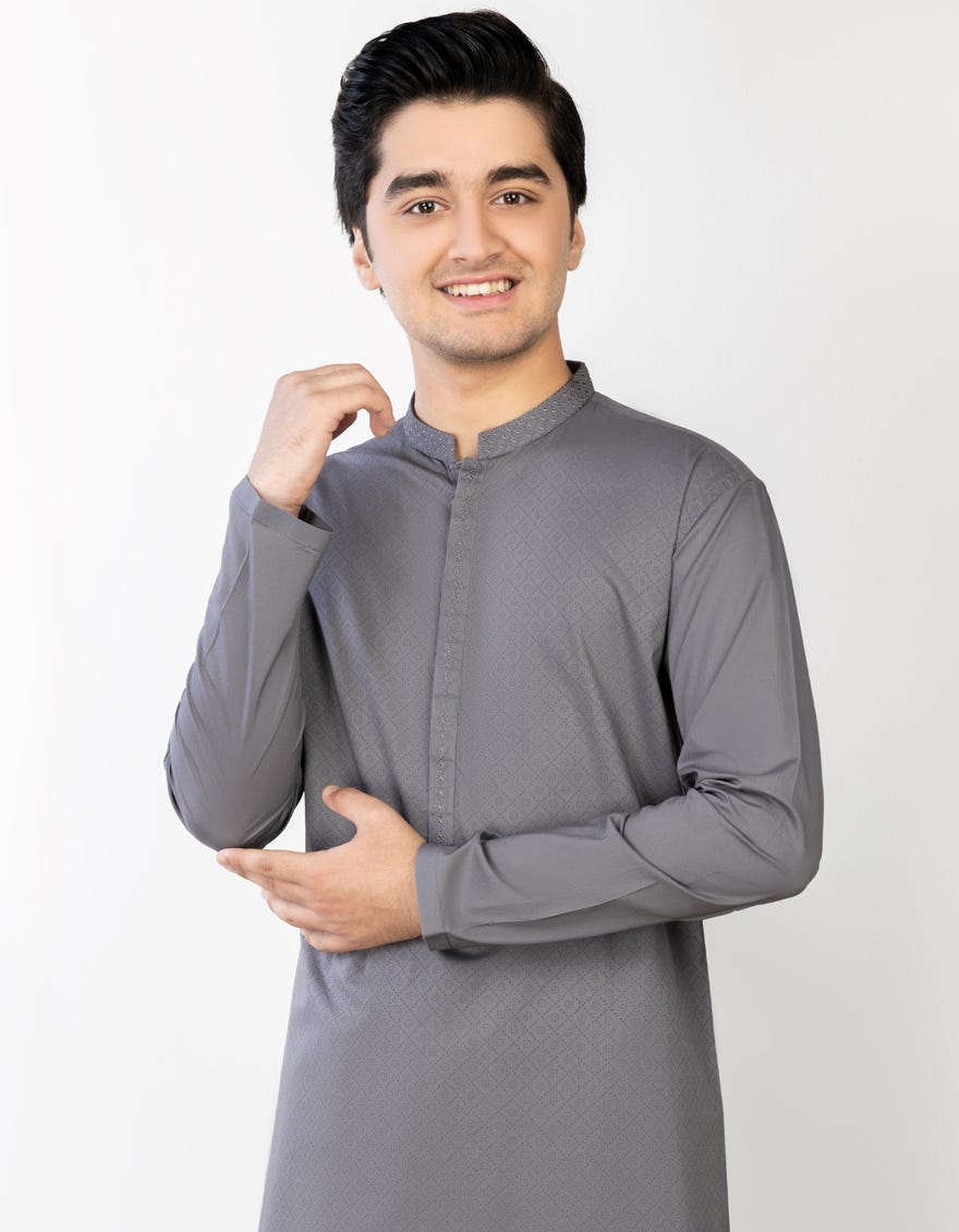 GREY COTTON KAMEEZ SHALWAR | JTKS-S-41259