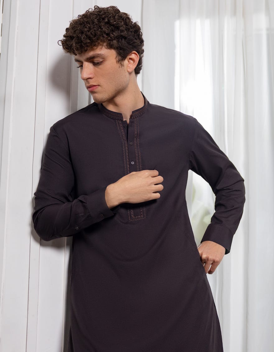 DEEP BROWN SEMI-FORMAL KAMEEZ SHALWAR