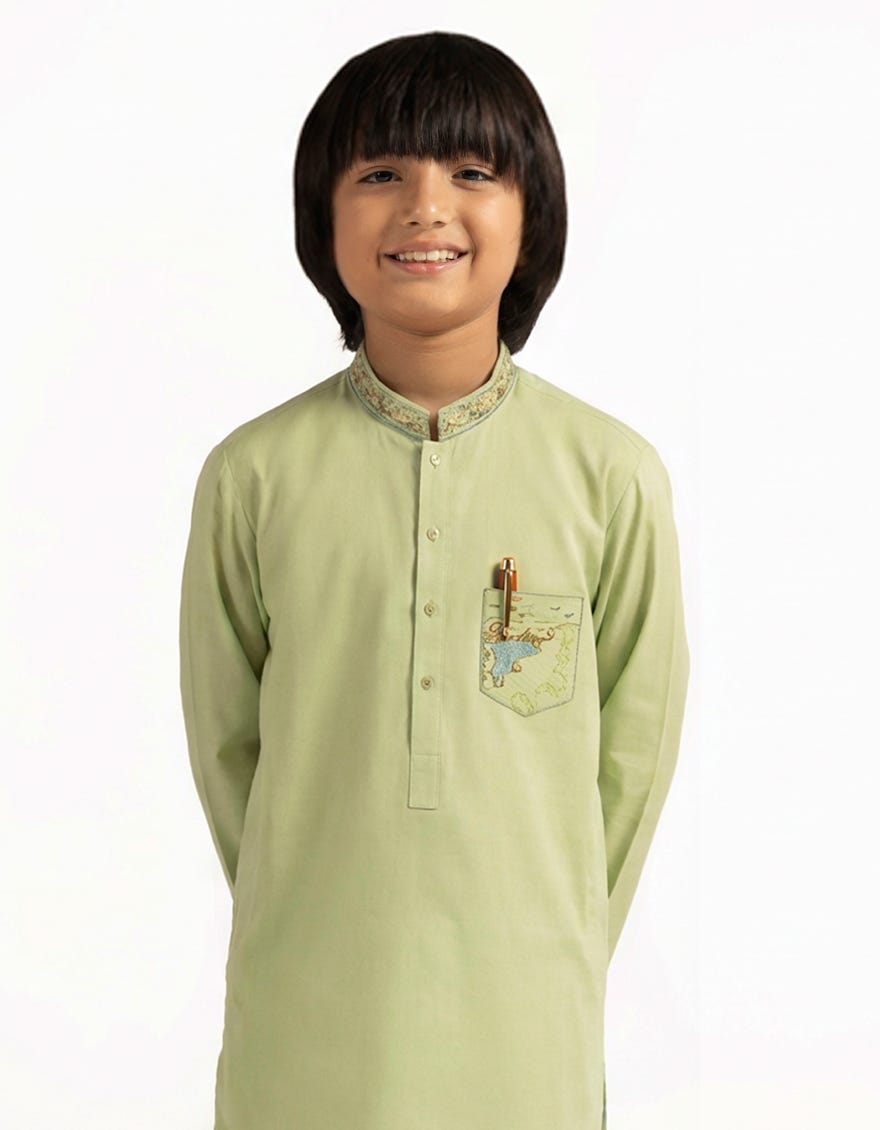 LIGHT GREEN COTTON SEMI-FORMAL KURTA