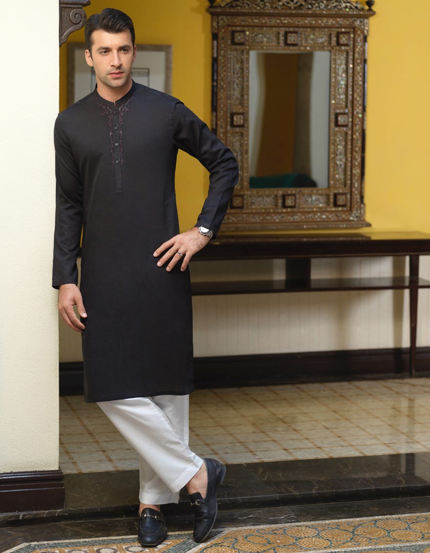 BLACK COTTON KURTA | JJK-A-42287