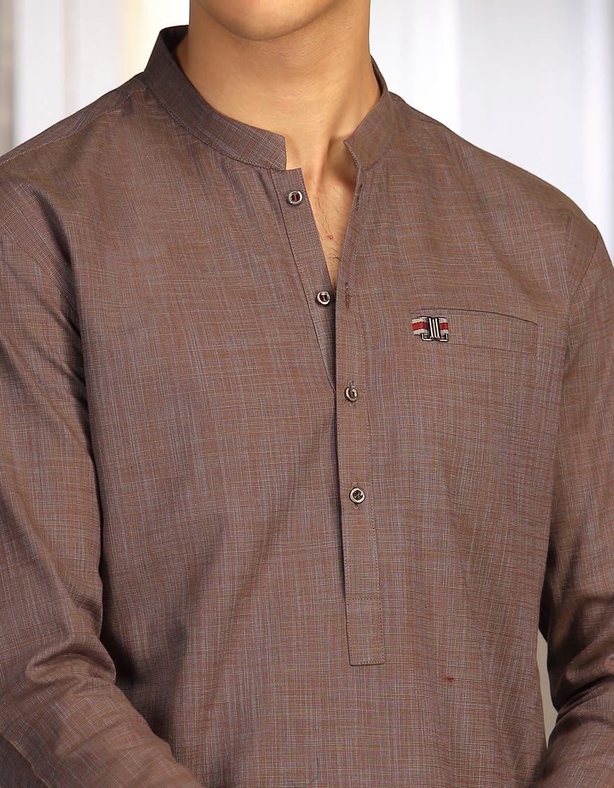 HATCHED BROWN COTTON KURTA | JTK-W-46017