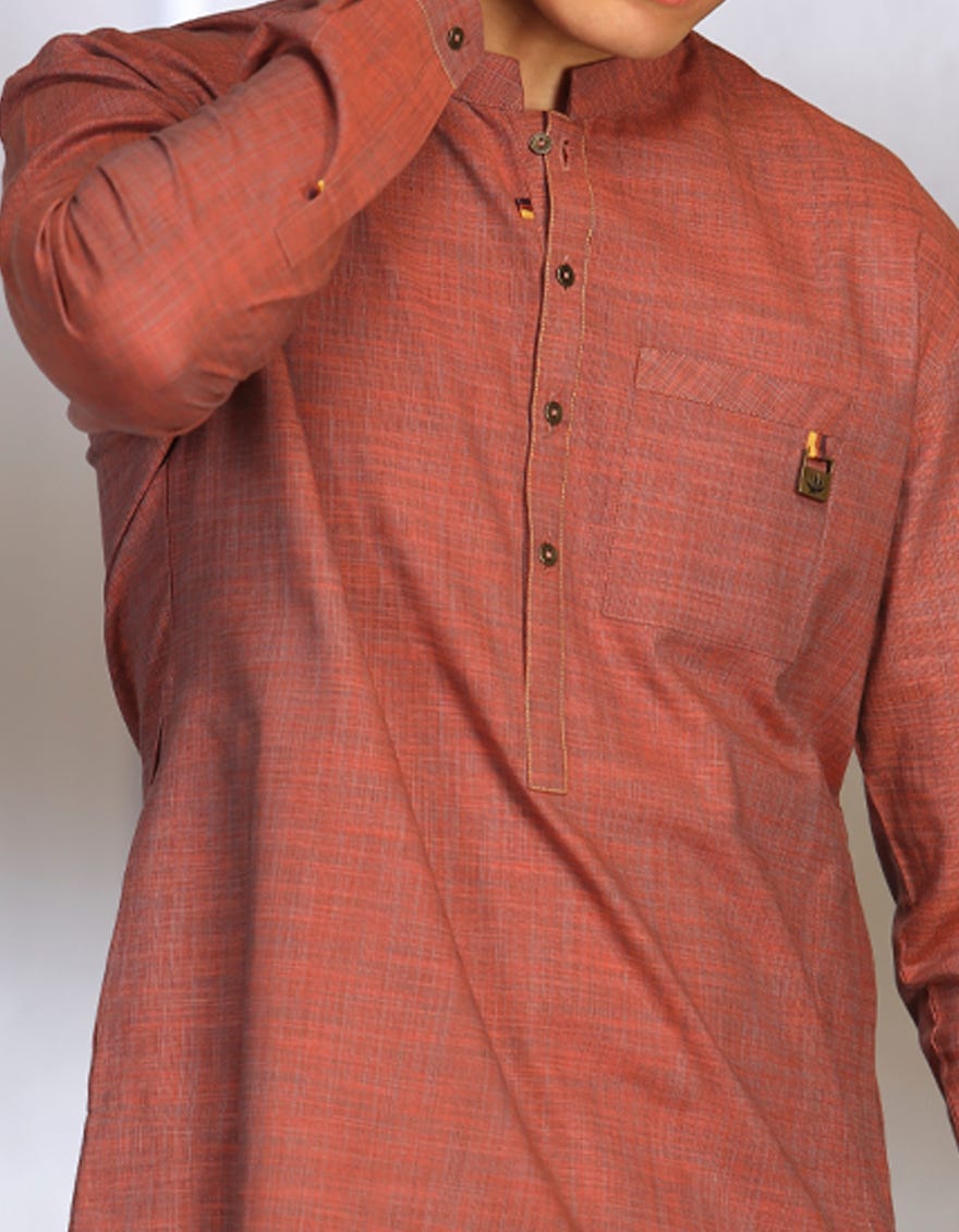 HATCHED ORANGE COTTON KURTA | JTK-W-46018