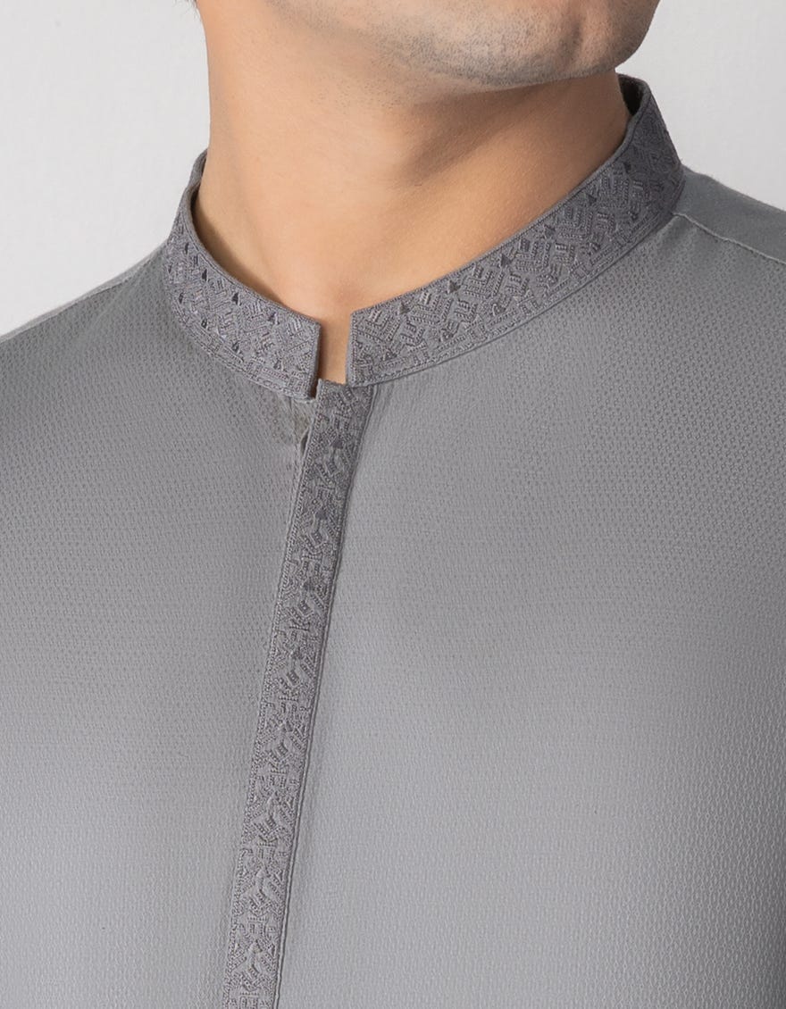 ASH GREY COTTON KAMEEZ SHALWAR | JTKS-S-46021